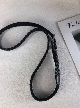 头层牛皮手工编织女腰带免打孔
