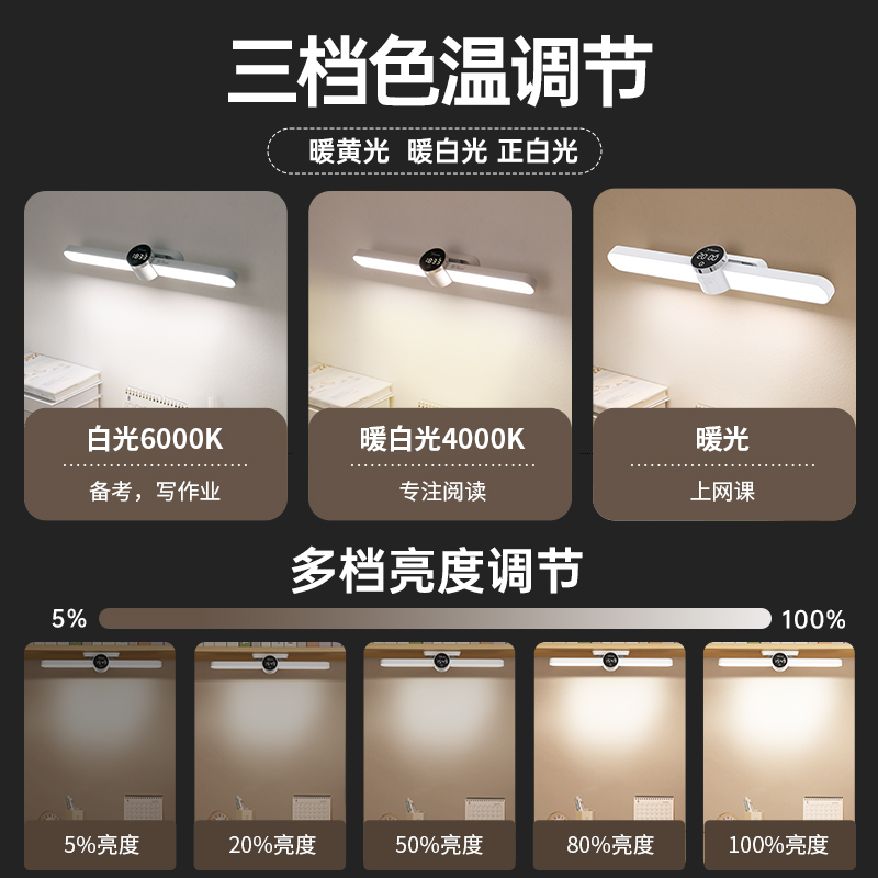 雅格台灯护眼灯学生宿舍寝室学习灯磁吸酷毙灯充电插电卧室床头灯