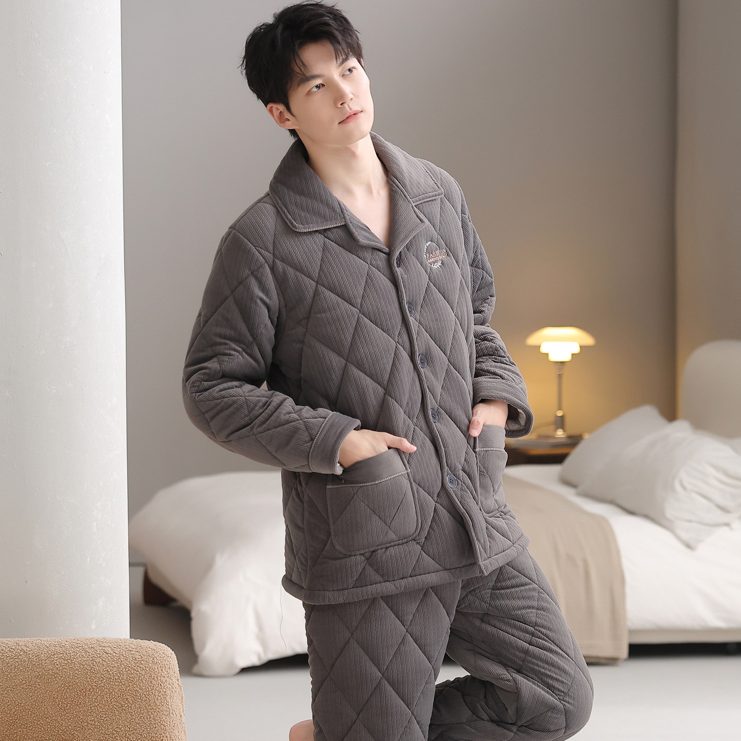 三层夹棉袄睡衣男士冬季2025年新款加厚加绒珊瑚绒家居服冬天套装,淘宝优惠券,粉丝福利购,淘宝优惠卷