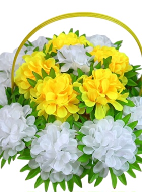 温馨花坊新款16头园菊花篮绢花塑料花摆件摆放祭祀陵园上坟仿真花