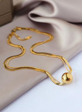 欧美双层金球项链女春夏高级感轻奢气质2025新款复古不掉色配饰