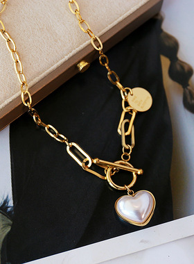 秋冬气质短款毛衣链珍珠钛钢