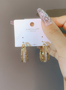 多层锆石小众耳环耳圈韩版显脸小耳坠2024新款气质个性夸张耳饰