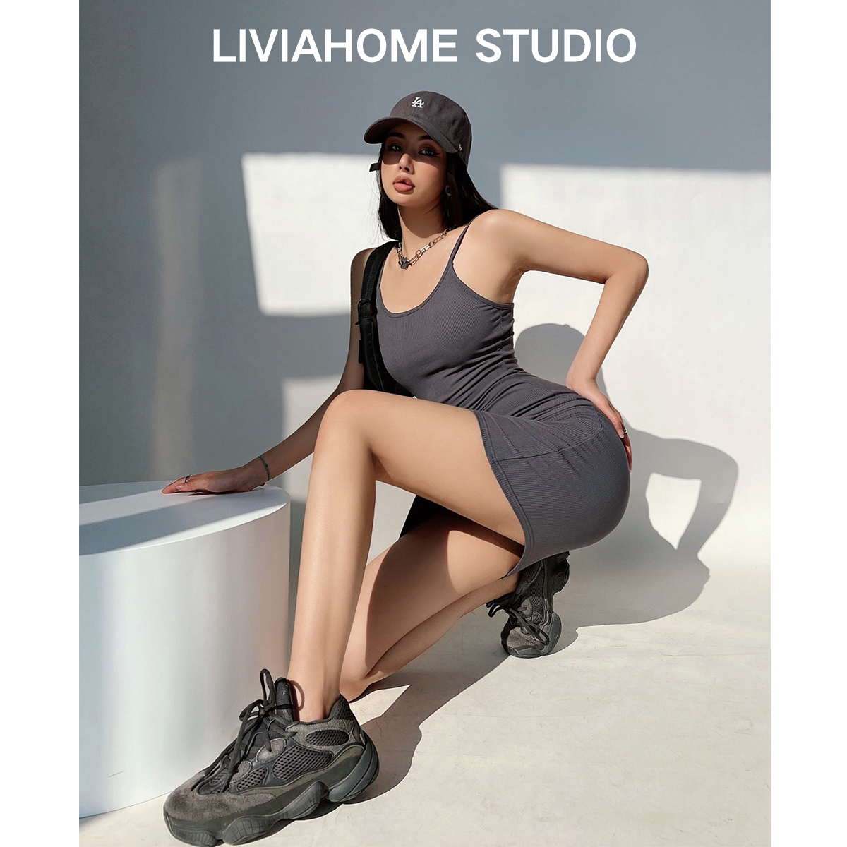 liviahome 欧美风性感紧身包臀短裙辣妹ins螺纹吊带裙连衣裙女夏