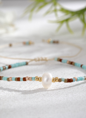 MLGM小众miyuki米珠天然淡水珍珠手工串珠手链 ins风可调节细手串