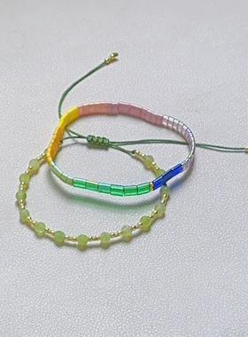 MLGM小众波西米亚风春天绿橄榄树tila套装手链  好看叠戴手串饰品