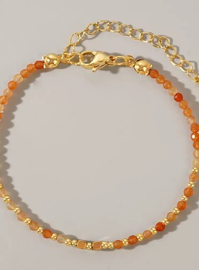 欧美波西米亚风彩色天然石串珠手链女士幸运手串四方珠铜珠手链