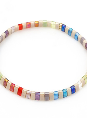 欧美风多层叠戴条纹串珠小手链