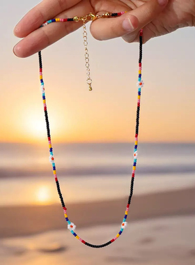 MLGM小众设计黑彩色串珠雏菊项链女简约百搭锁骨链高级感颈链配饰