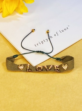 小众饰品织带love可调节手链学生叠戴tila玻璃复古风个性小手链女