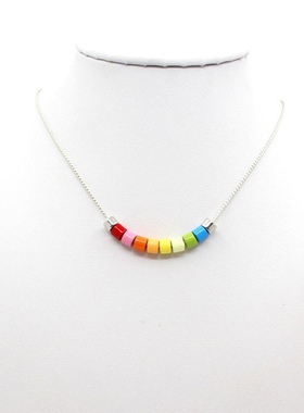 小众波西米亚风春夏款合金彩虹珠项链 多巴胺色个性颈链 锁骨链女
