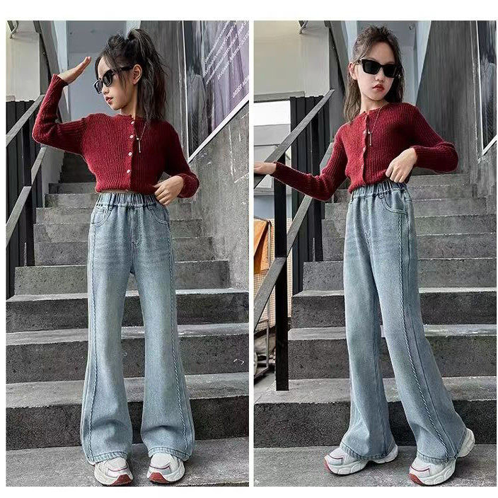 女童牛仔裤春2025新款儿童韩版阔腿裤小女孩长裤中大童休闲喇叭裤,淘宝优惠券,粉丝福利购,淘宝优惠卷