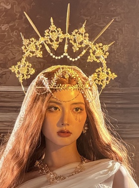古希腊女神头饰麦穗金叶子海马体