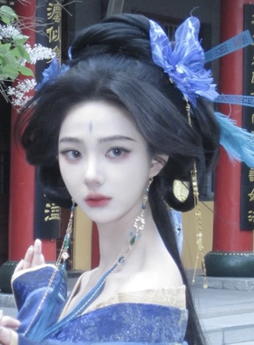 蓝色清冷感汉服发簪战国袍头饰
