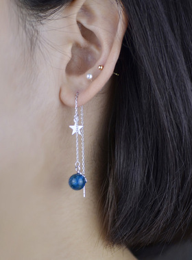 s925纯银耳线蓝色星球女耳饰品