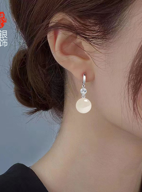 S925纯银耳扣水钻玛瑙耳环女