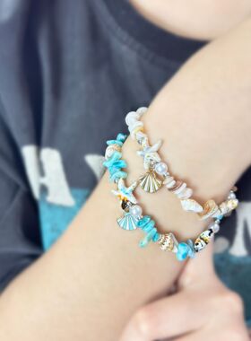 沙滩贝壳锁骨链仿珍珠海星海螺挂坠项链手链吊坠手工制作海蓝宝