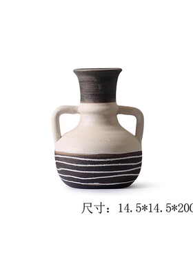 侘寂风粗陶艺术条纹花器