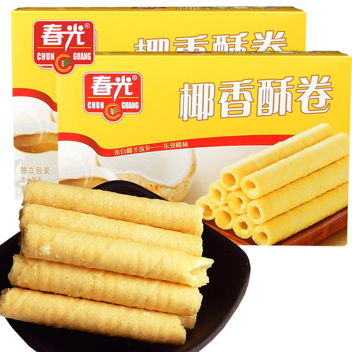 海南特产春光椰香酥卷 盒榴莲酥卷椰浆注心椰汁蛋卷三亚特产 - 图0
