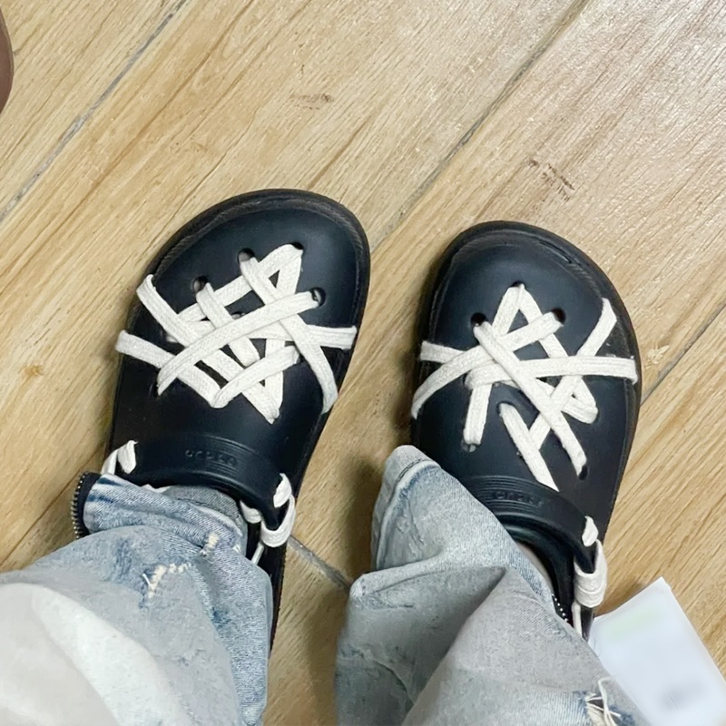 野象鞋带适用crocs卡骆驰云朵洞洞鞋子配饰男女diy扁平黑米色鞋绳