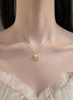 新款纯银925复古中国风玉如意祥云项链女平安锁风轻奢百搭锁骨链