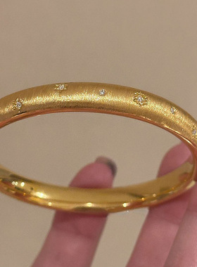 v金材质不掉色小红书同款满天星手镯金色拉丝镶钻时尚百搭手环