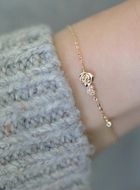 高品质v金材质玫瑰花爱心细手链女精致小众轻奢2024新款礼物