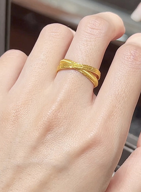 高品质v金不掉色交叉拉丝戒指时尚潮流高级感设计轻奢小众饰品