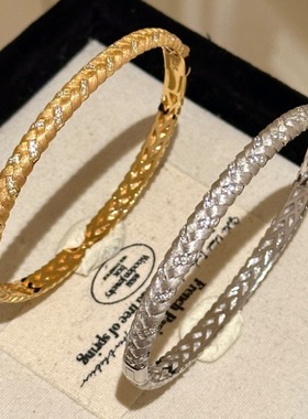 v金材质不掉色意大利拉丝麦穗编织手环镶钻轻奢精致新中式手镯