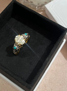 v金材质不掉色鸽子蛋雏菊戒指高级感奢华气质绿松石独特食指戒