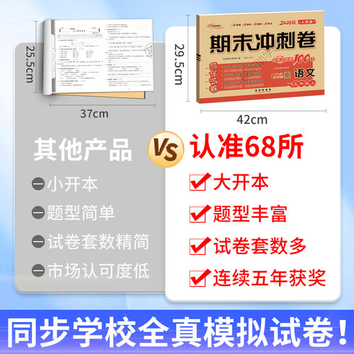 期末冲刺100分试卷一二三四五六年级上册下册测试卷全套语文数学英语人教版北师大版西师外研小学同步练习册题单元考试卷子一百分 - 图0