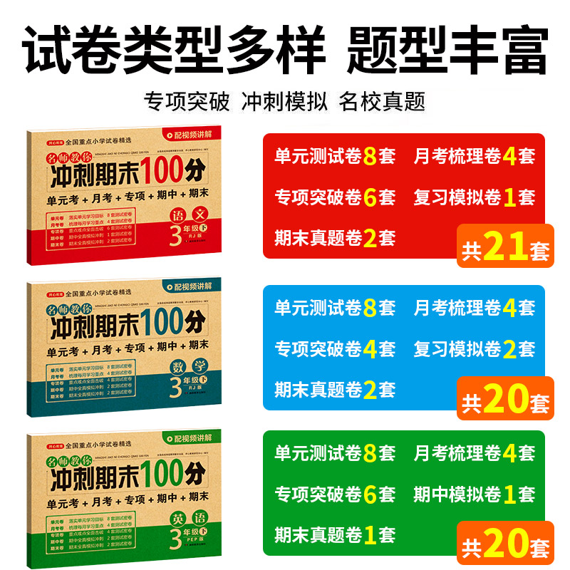 期末冲刺100分 一二年级三四五六年级上册下册语文数学英语试卷测试卷全套人教版小学生123456同步练习册单元期中期末模拟考试卷子