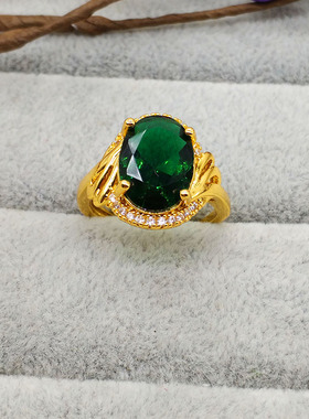 欧币镀24k黄金色镶钻女戒指宝石