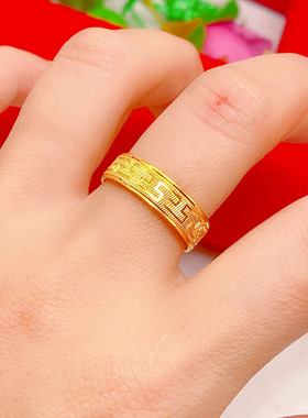 时尚24k结婚男女3d硬金单身戒指