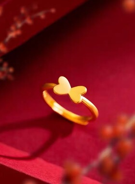 沙金蝴蝶结戒指黄铜镀金色戒指