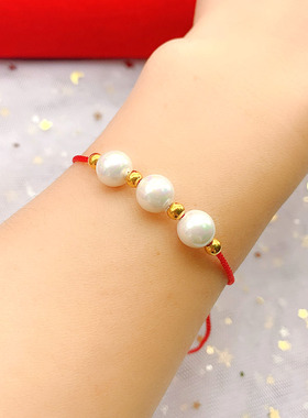 小众幸运红绳情侣ins天然珍珠
