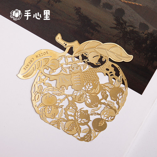 手心里设计福囍仙桃精致镂空金属书签创意古典中国风定制文艺礼物 - 图3