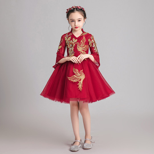 儿童礼服公主裙女童中国风小孩花童婚纱国潮古筝演奏服装高端洋气