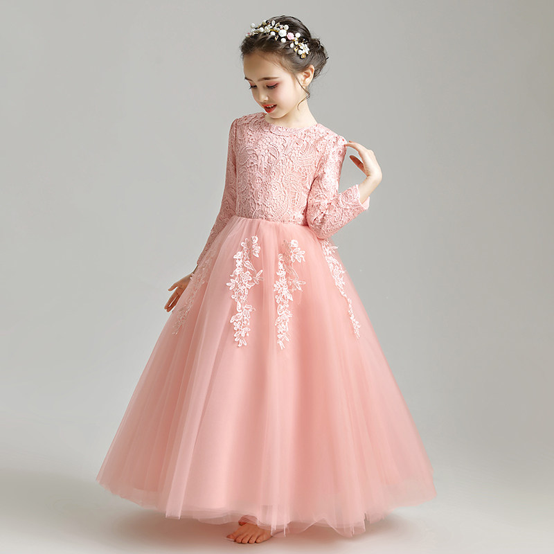 儿童礼服公主裙蓬蓬纱花童婚纱长袖钢琴主持人演出服加绒加厚洋气,淘宝优惠券,粉丝福利购,淘宝优惠卷