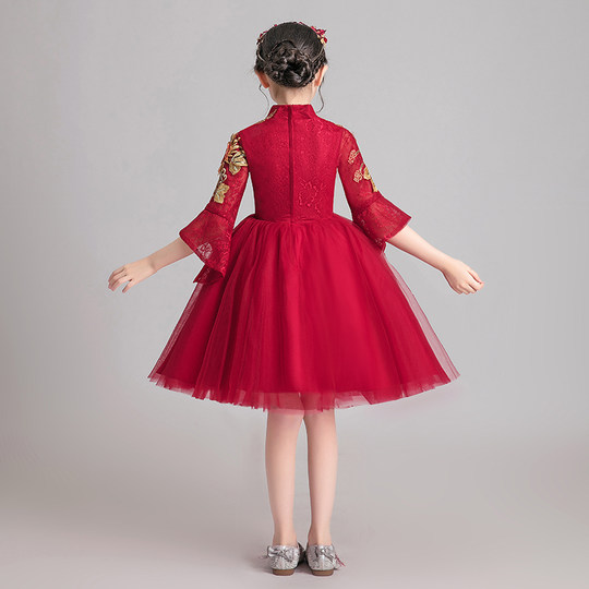 儿童礼服公主裙女童中国风小孩花童婚纱国潮古筝演奏服装高端洋气