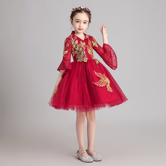 儿童礼服公主裙女童中国风小孩花童婚纱国潮古筝演奏服装高端洋气