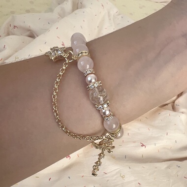 现货多面体原创天然粉水晶手链手串桃花运招桃花