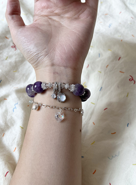 展示！天然紫水晶乌拉圭紫水手链手串礼物原创气质小众饰品