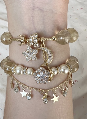 多面体原创天然巴西黄水晶黄阿赛手链手串女款温柔可爱精致小清新