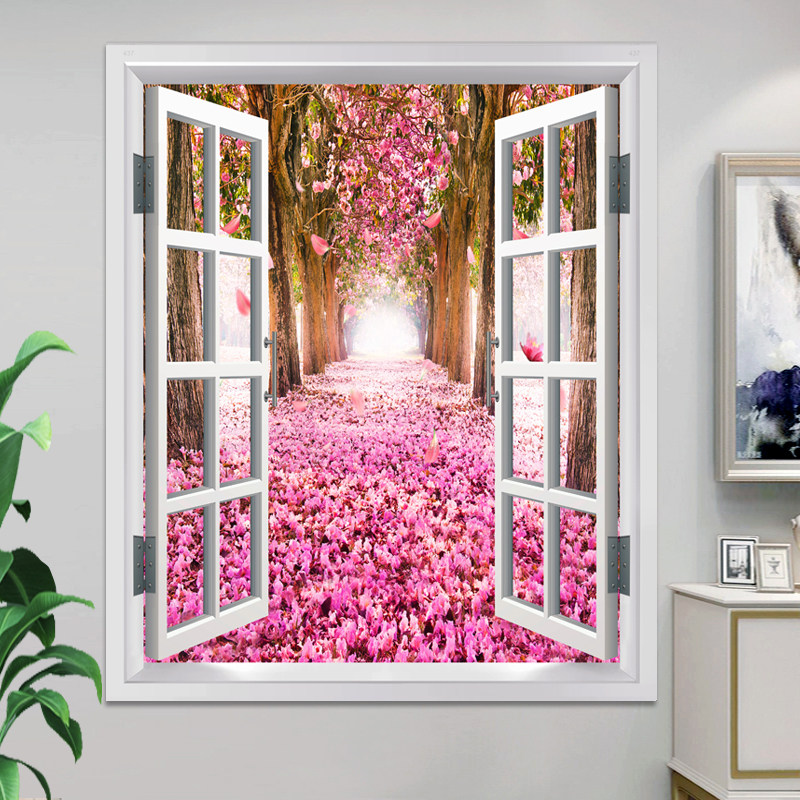 假窗户风景画竖版客厅房间装饰画沙发背景墙贴壁画温馨浪漫墙画,淘宝优惠券,粉丝福利购,淘宝优惠卷