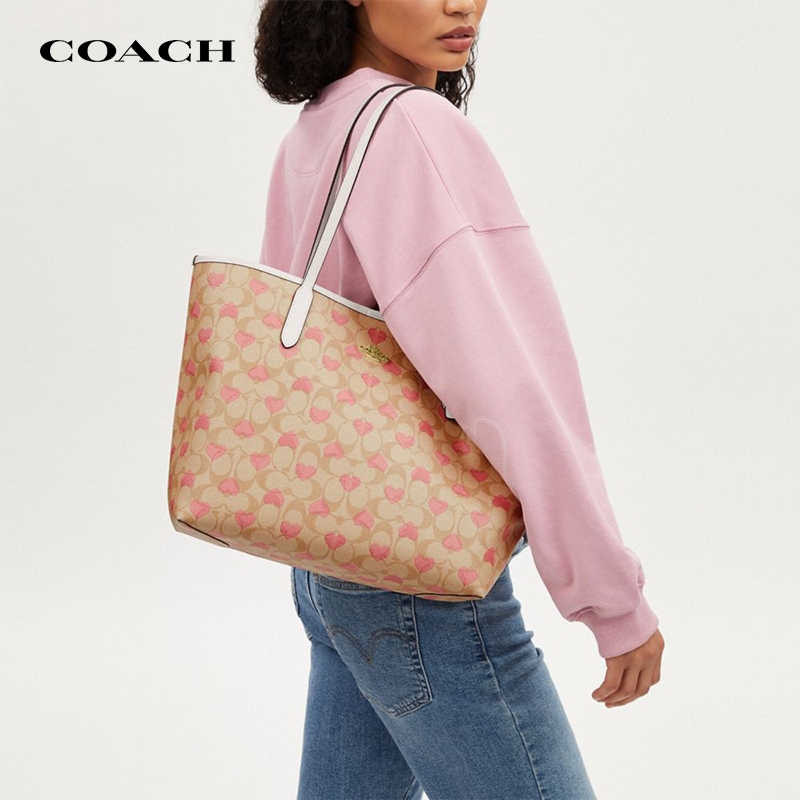 【官方授权】COACH/蔻驰City新款爱心托特包老花单肩手提包购物袋