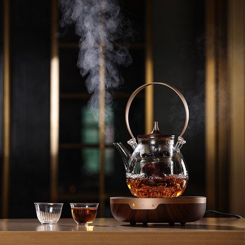尚明杜兰月轮蒸煮茶壶家用耐热玻璃提梁泡茶壶老白茶蒸煮一体茶壶 - 图0