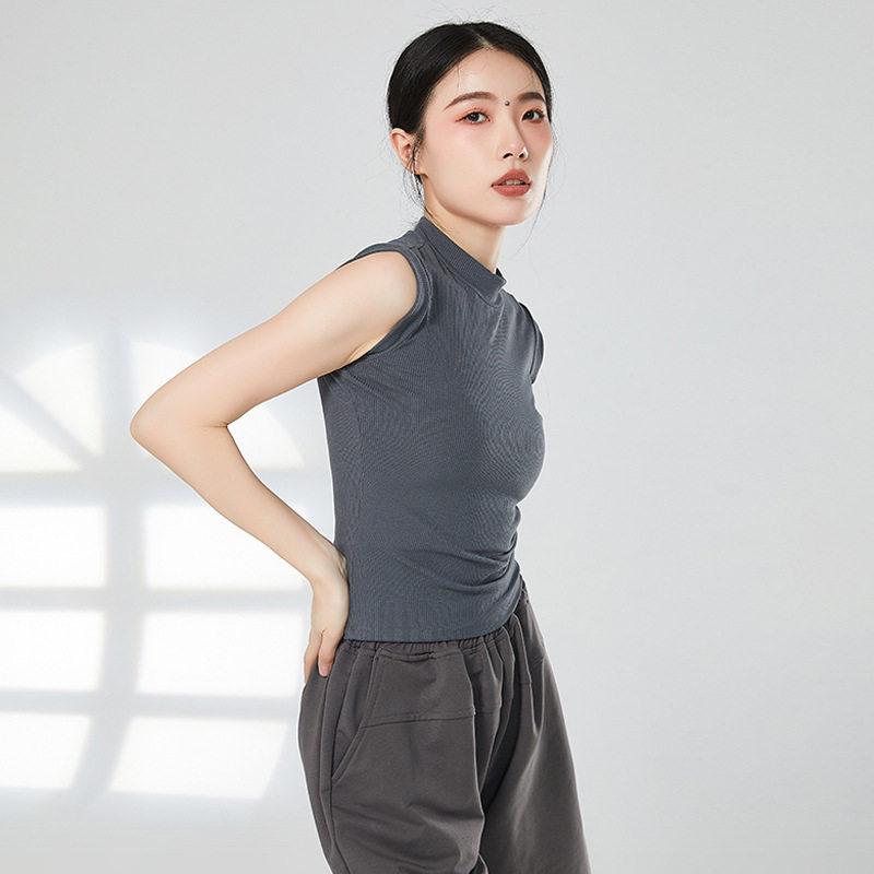 现代舞服无袖背心形体训练服高领上衣舞蹈练功服夏季广场舞套装 - 图3