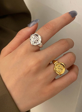 Ayv | 简约火漆印章戒指女不规则轻奢日韩几何开口食指指环可调节