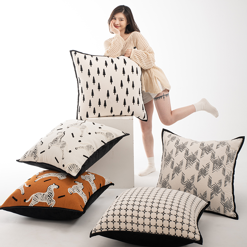 Black and white modern simple cream style pillow cushion sofa living room Nordic light luxury high-end pillow cover large backrest